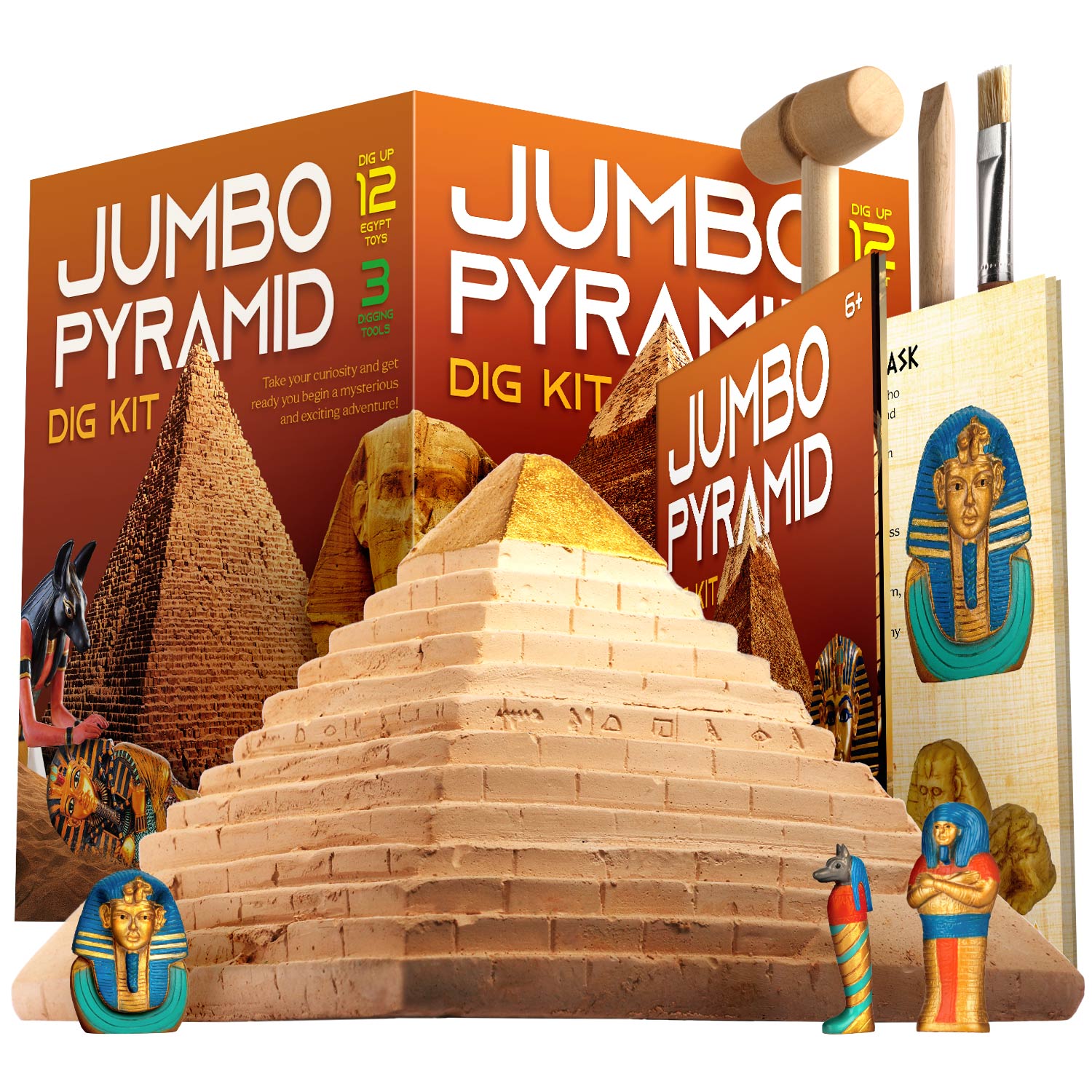 thumbnail video image 2 of Piano Potato Jumbo Pyramids Dig Kit, Ancient Egyptian Excavation STEM Toy, Educational Science Birthday Gift for Kids Ages 6+ Boys & Girls, 2 of 8
