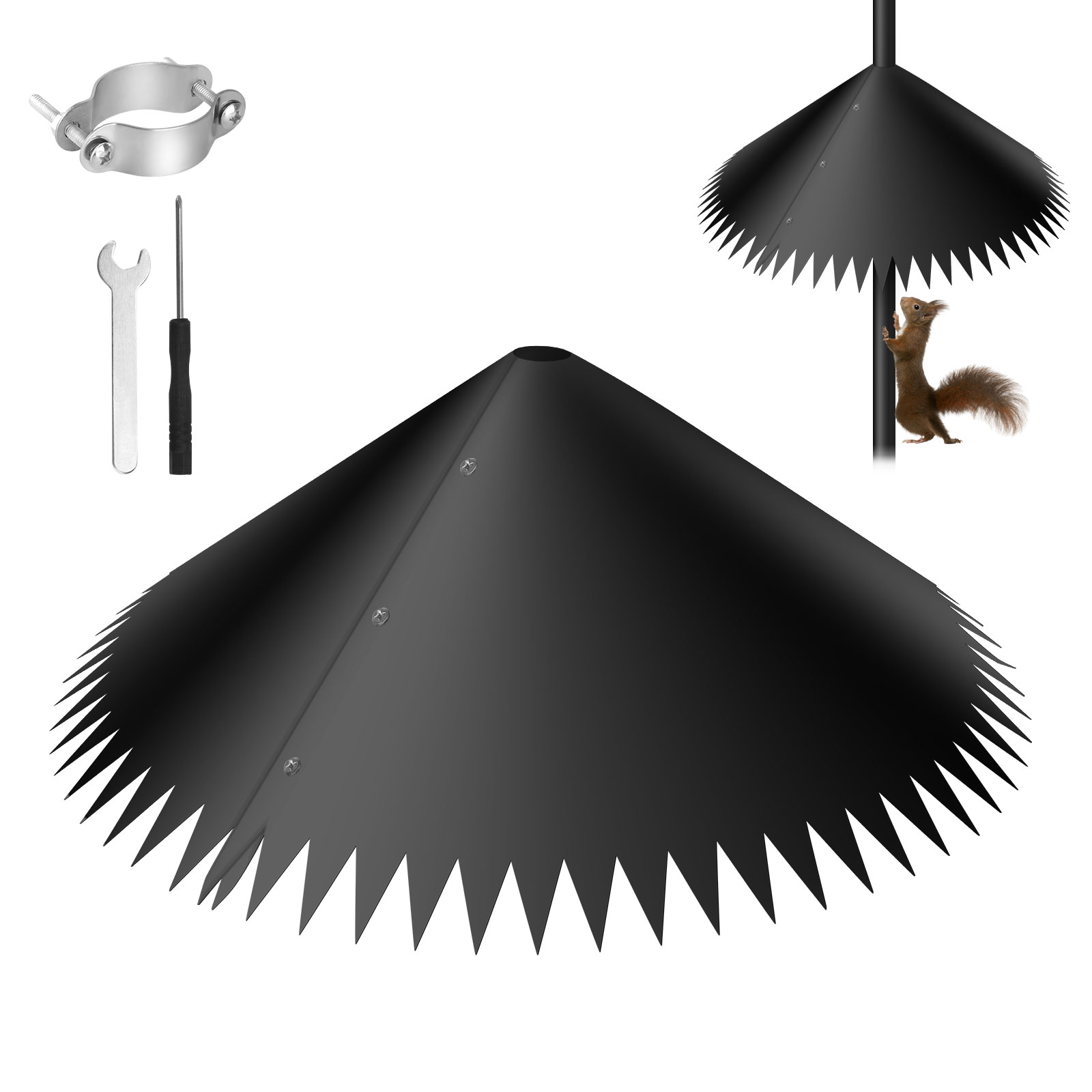 thumbnail video image 2 of 19'' Squirrel Baffle for Bird Feeder Pole, TSV Outside Pole Mount Bird House Guard, Black, 2 of 8