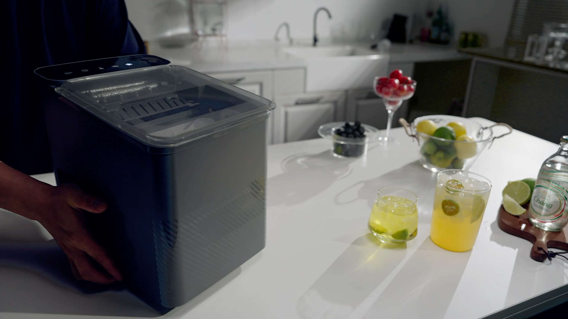 thumbnail video image 2 of Simzlife Ice Maker Countertop, 9 Cubes Ready in 6 Mins, 26lbs in 24Hrs, Self-Cleaning Ice Machine with Ice Scoop and Basket, 2 Sizes of Bullet Ice for Home Kitchen Office Bar Party, 2 of 12