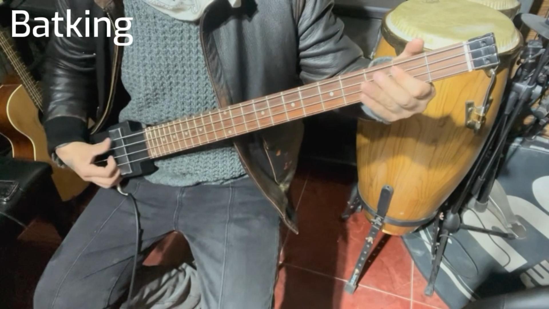 thumbnail video image 2 of Batking Travel Bass Guitar, Headless Electric Bass, 4 Strings, Hard Maple, Rosewood, Black, Includes Gigbag, 2 of 10