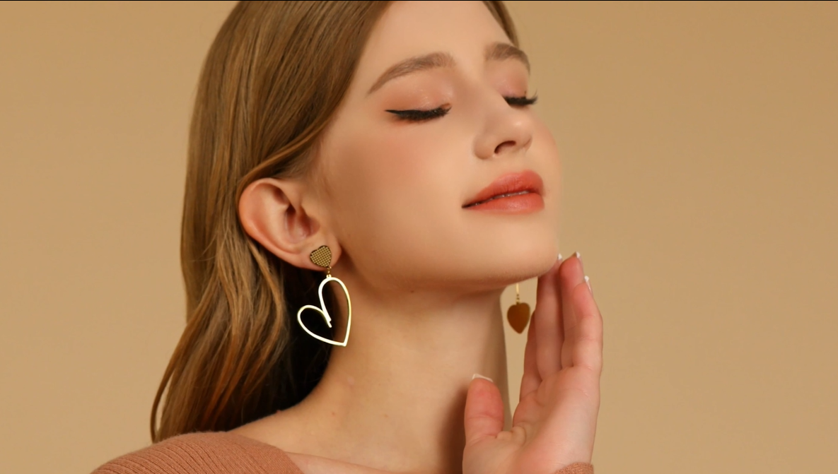 thumbnail video image 2 of Linawe Red Heart Dangle Earrings for Women Trendy, Rose Gold Drop Earrings Dangling, Titanium Stainless Steel Hypoallergenic Cute Asymmetrical Mismatched Love Earrings Jewelry, 2 of 7