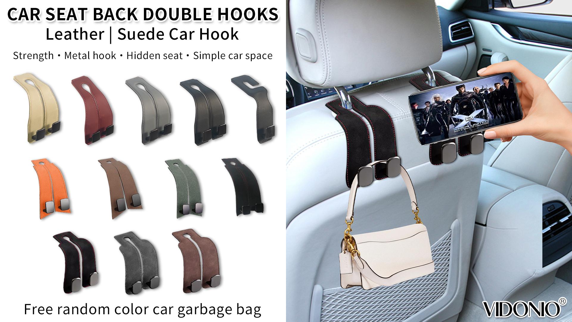 thumbnail video image 3 of Vidonio 2 Pack Car Purse Hook, Universal Purse Holder for Car Headrest Hooks, Vehicle Hooks for Handbag and Grocery Bags (Black), 3 of 9