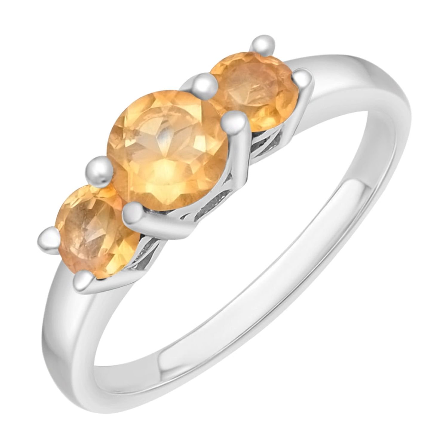 thumbnail video image 2 of 1.00 Ctw Round Shape Citrine Gemstone 925 Sterling Silver Three Stone Women Engagement Ring, 2 of 6