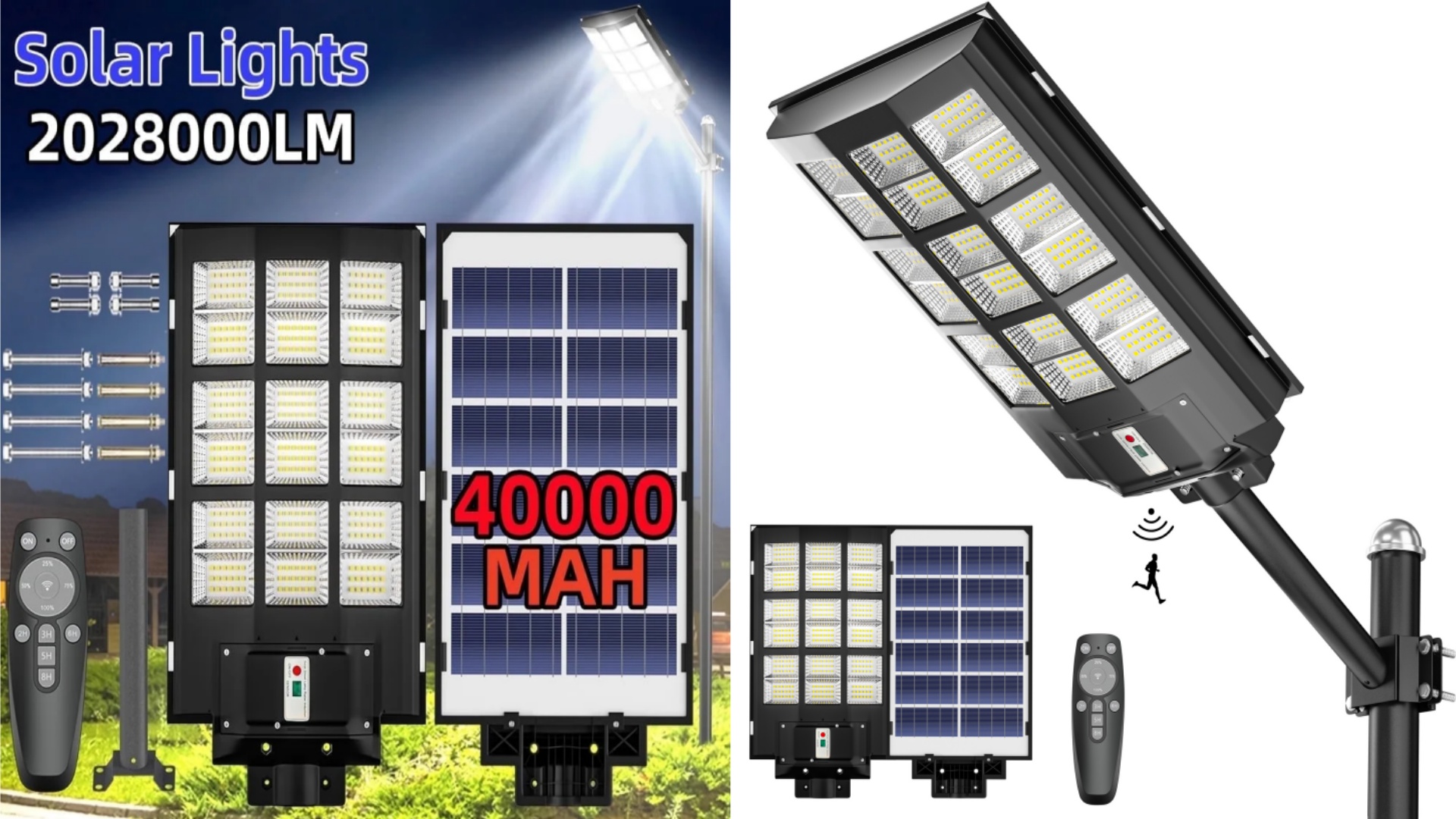 thumbnail video image 2 of Gefolly 8300W Street Lights Outdoor,Dusk to Dawn with Motion Sensor Remote Control, Waterproof Solar Lights Outdoor Flood Lights, 2 of 12