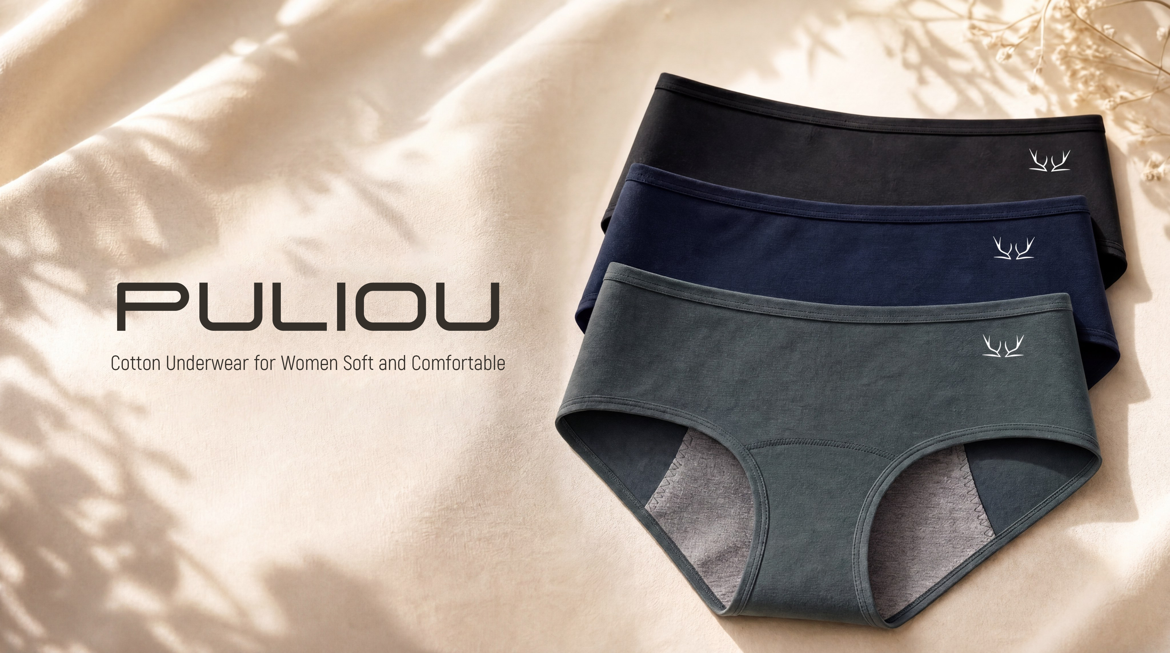 thumbnail video image 2 of PULIOU Cotton Period Underwear for Women, Low Rise Hipster Panties, Soft Breathable Stretch, 3-Pack(Multicolor, M), 2 of 8