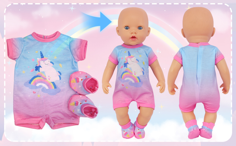thumbnail video image 2 of ZITA ELEMENT 4 Set Baby Doll Clothes for 14 -16 Inch, 18 Inch Girl Doll Clothes Outfits and Accessories 7 Pcs Include Jumpsuit, Dresses, Headbands, Hats, Shoes, 2 of 7