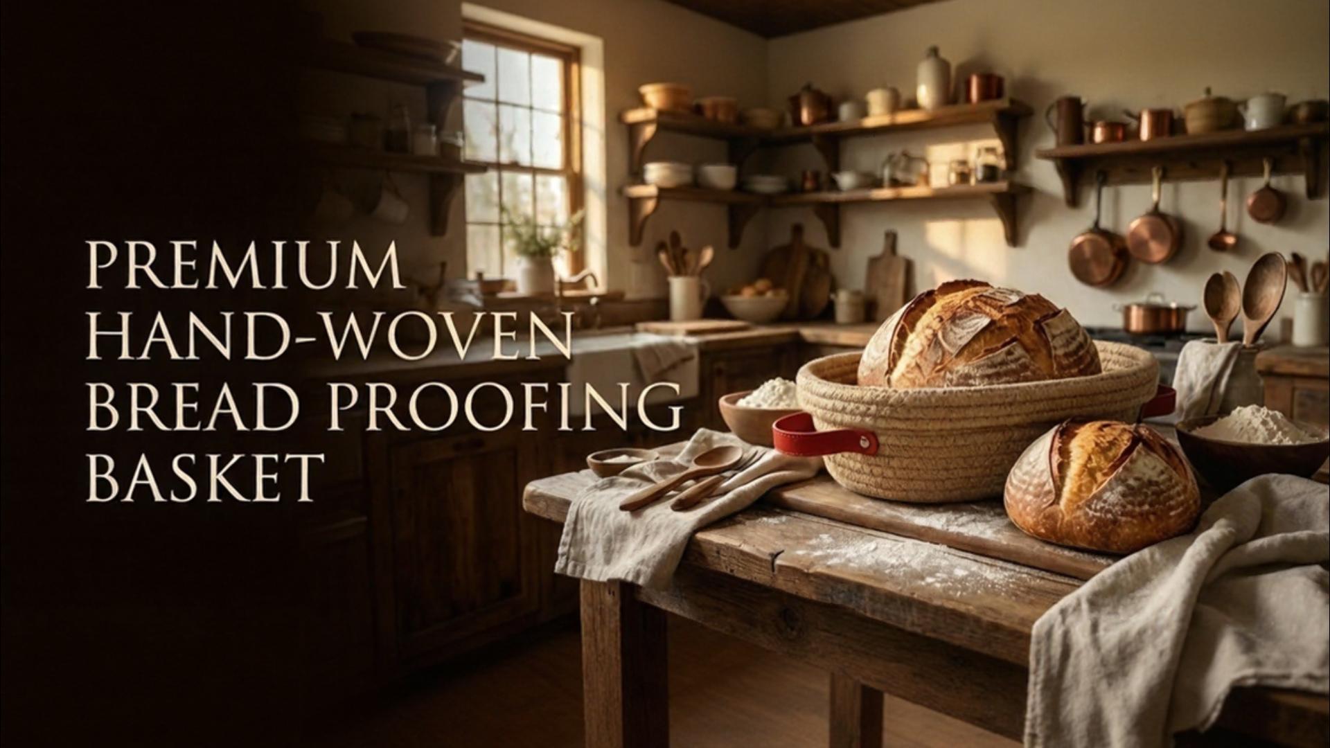 thumbnail video image 2 of PLUZON 2-Pack Oval Bread Proofing Baskets, Cotton Rope Sourdough Banneton with Liners & Covers, Khaki, 2 of 7