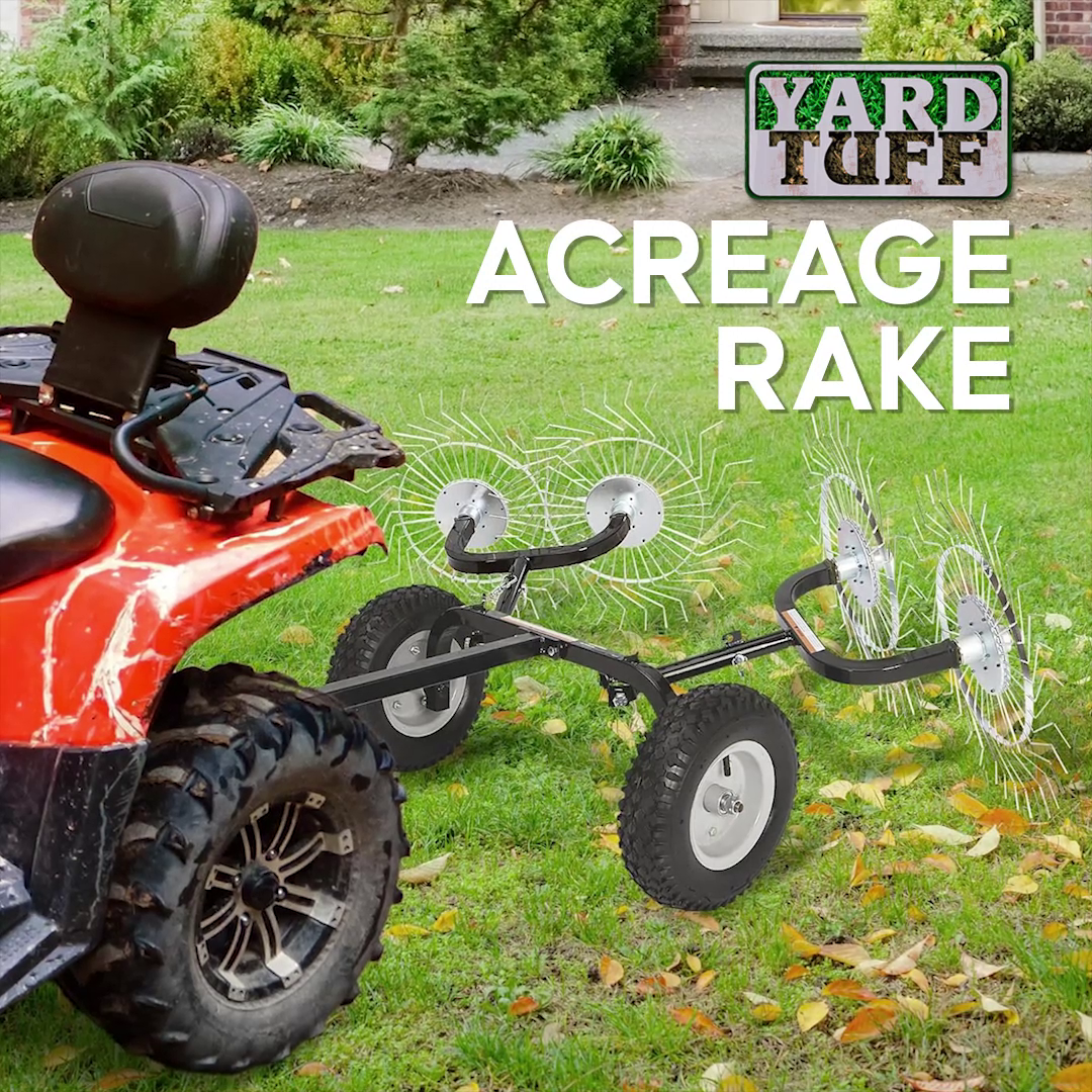 thumbnail video image 2 of Yard Tuff Acreage Rake, 4 Tine Steel Tow Behind Dethatcher, 48 Inch, 2 of 10