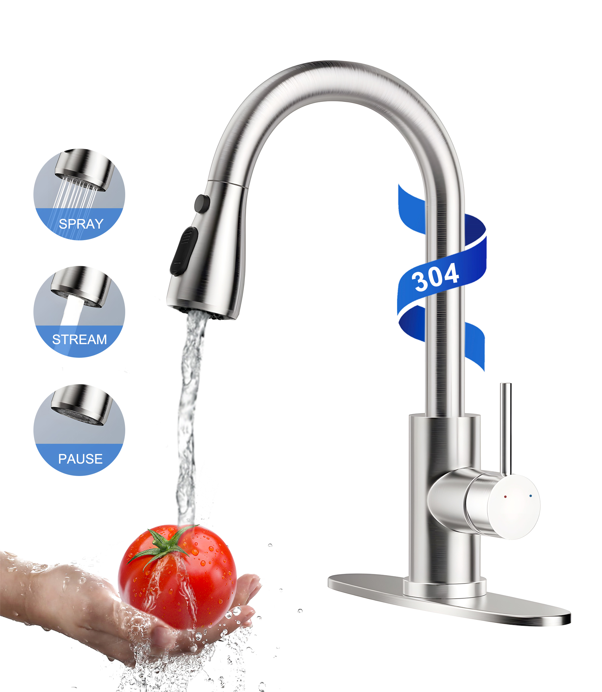 PHASAT White Kitchen Spray Tap With Pull Out Spray 360 Degree Rotation... | UK - View #14