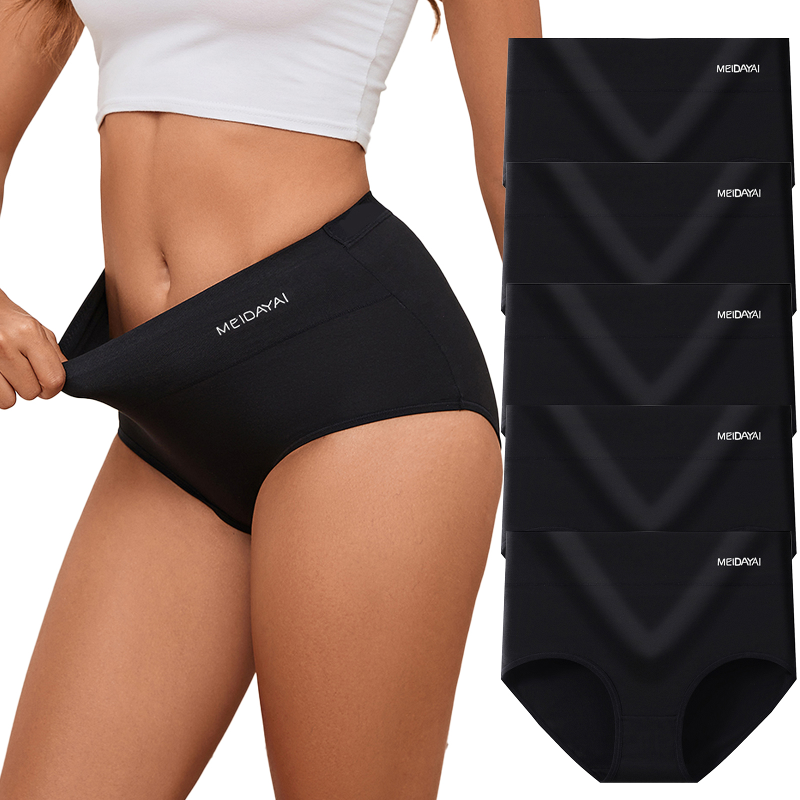 thumbnail video image 2 of 5PCS Women's Cotton Panties High-Waisted Full Coverage Women's Panties, 2 of 7