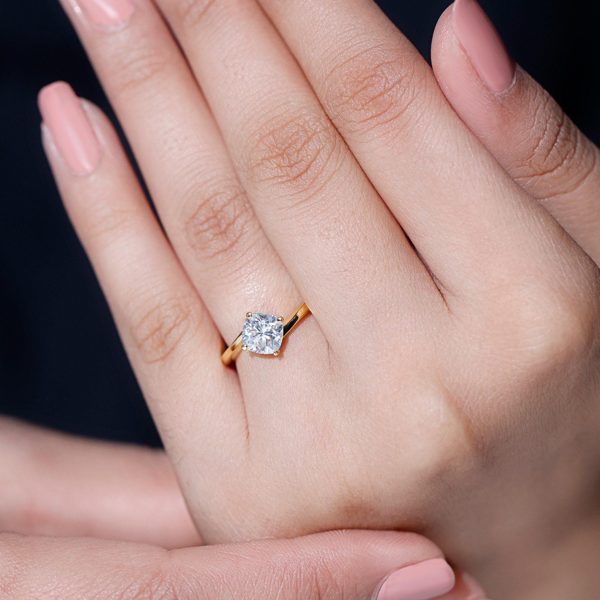 thumbnail video image 2 of Rosec Jewels Moissanite Cushion Cut Engagement Ring 1 Ct - 6 mm - D-VS1 Grade Bypass Ring Moissanite, 14K White Gold, US 11.50, 2 of 8