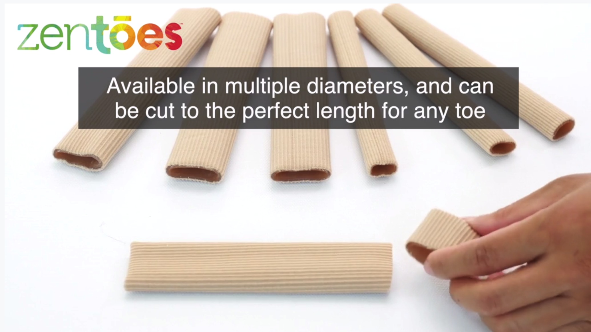 thumbnail video image 2 of Zentoes Open Toe Tubes and Gel Lined Corn Toe Sleeves Protectors for Corns, Blisters, Hammertoes 5 Pack, Beige, 2 of 9