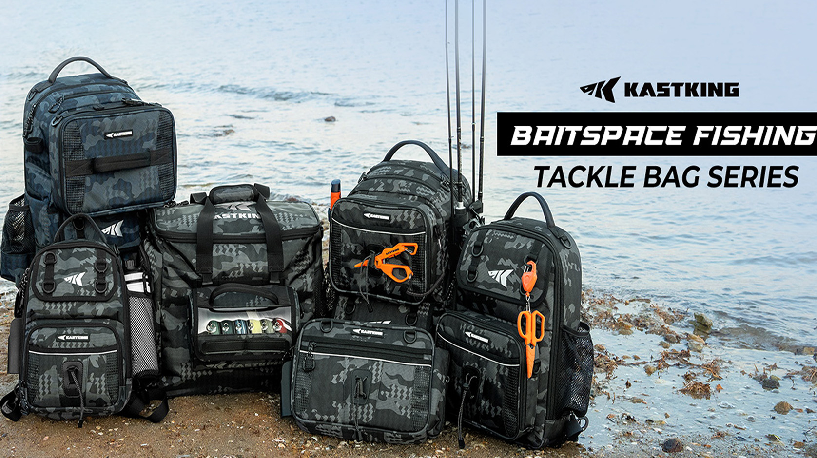 thumbnail video image 2 of KastKing Fishing Tackle Backpack with Removable Bait Binder Rod Holders Storage Fishing Gear- BaitSpace-50L, 2 of 10