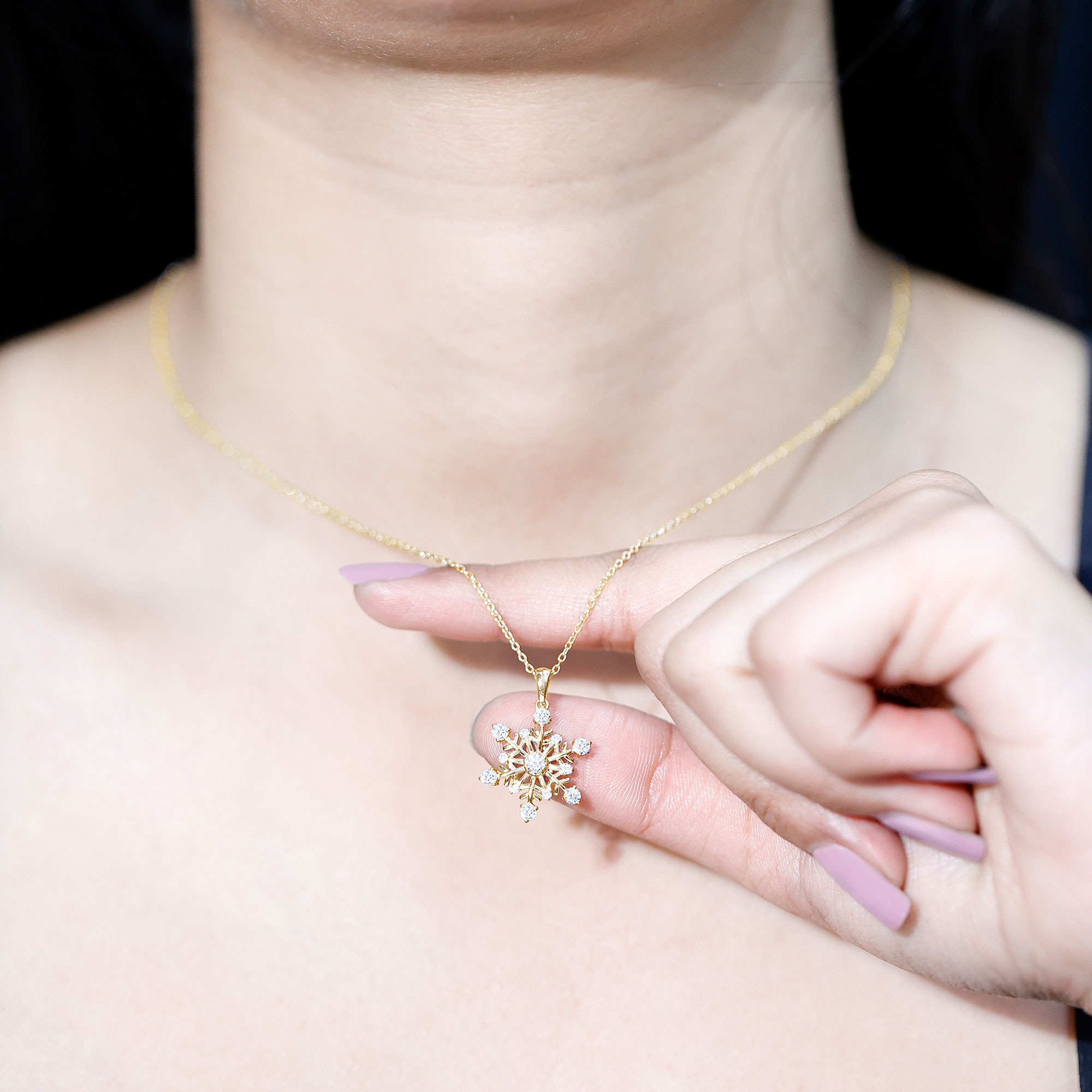 thumbnail video image 2 of Rosec Jewels Lab Created Diamond Snowflake Pendant with Chain (EF-VS Quality) - Winter Necklace Ready to Gift for Christmas, 18K White Gold, 2 of 8