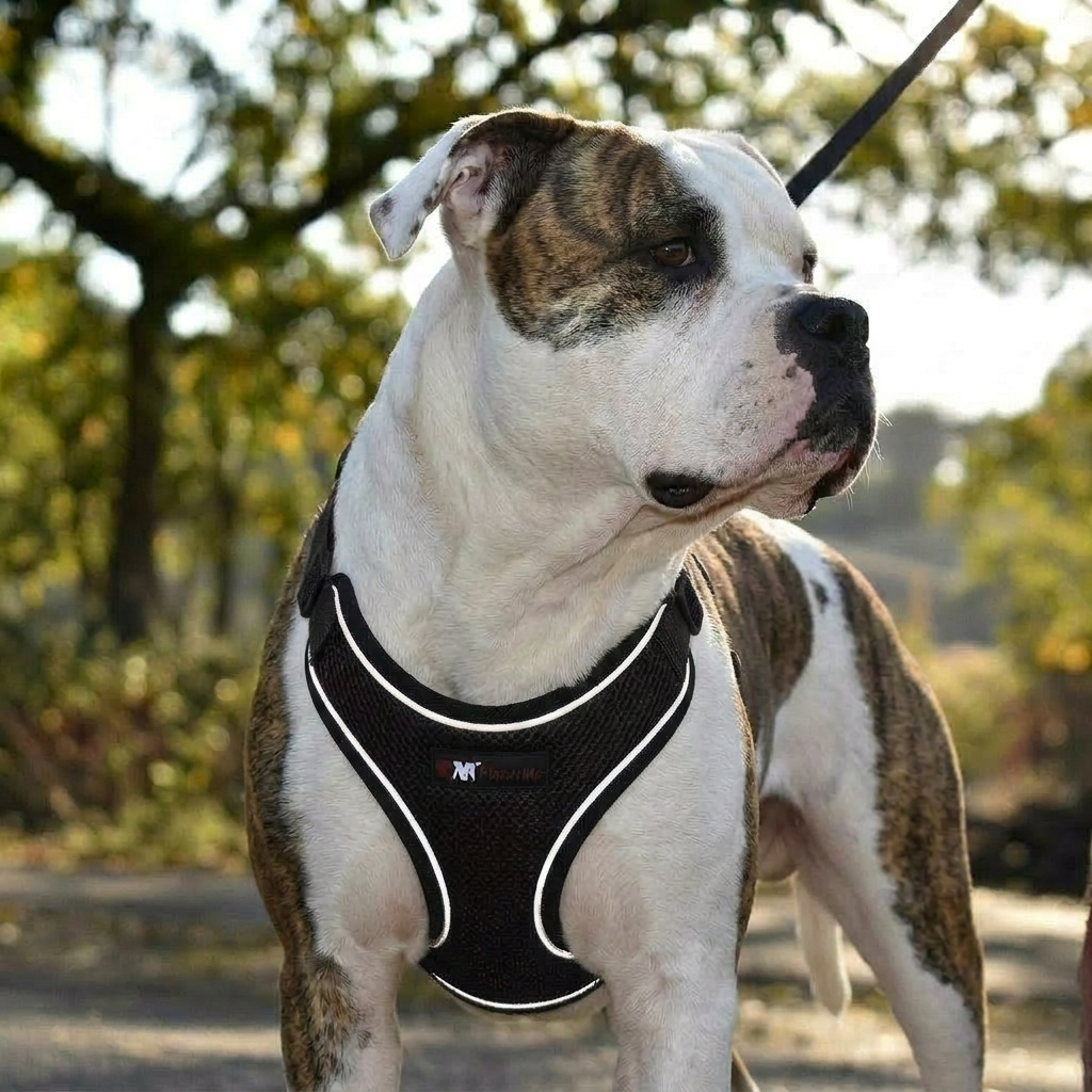 thumbnail video image 2 of PlacerMe Dog Reflective Mesh Collar Harness Leash-Travel Walk Strap No Pull No Tug Black Large, 2 of 12