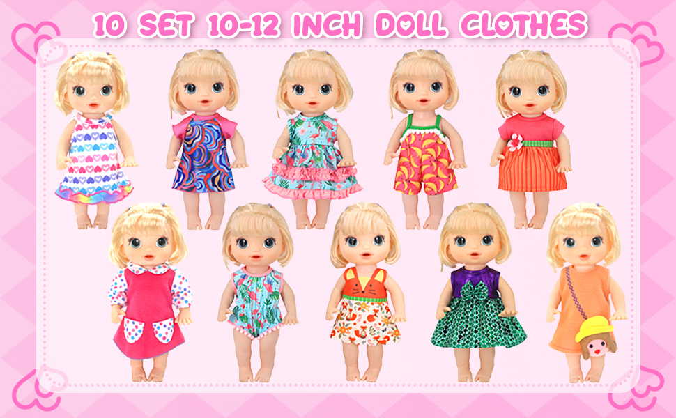 thumbnail video image 2 of ZITA ELEMENT 10 Set Alive Baby Doll Clothes, Doll Clothes for 10-12 Inch Girl Dolls Outfits Accessories Include Cute Jumpsuit, Skirts, 2 of 9