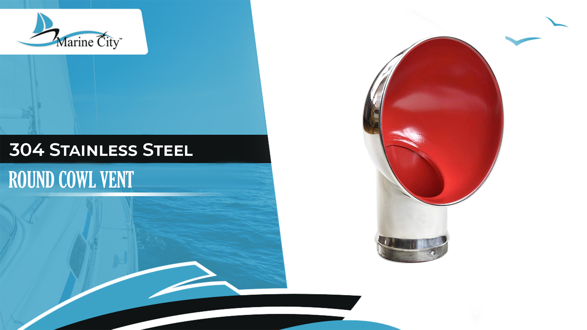 thumbnail video image 2 of Marine City 3 Inch Round Red Cowl Vent 304 Stainless Steel, Marine Boat Yacht Ship Hardware, 2 of 8