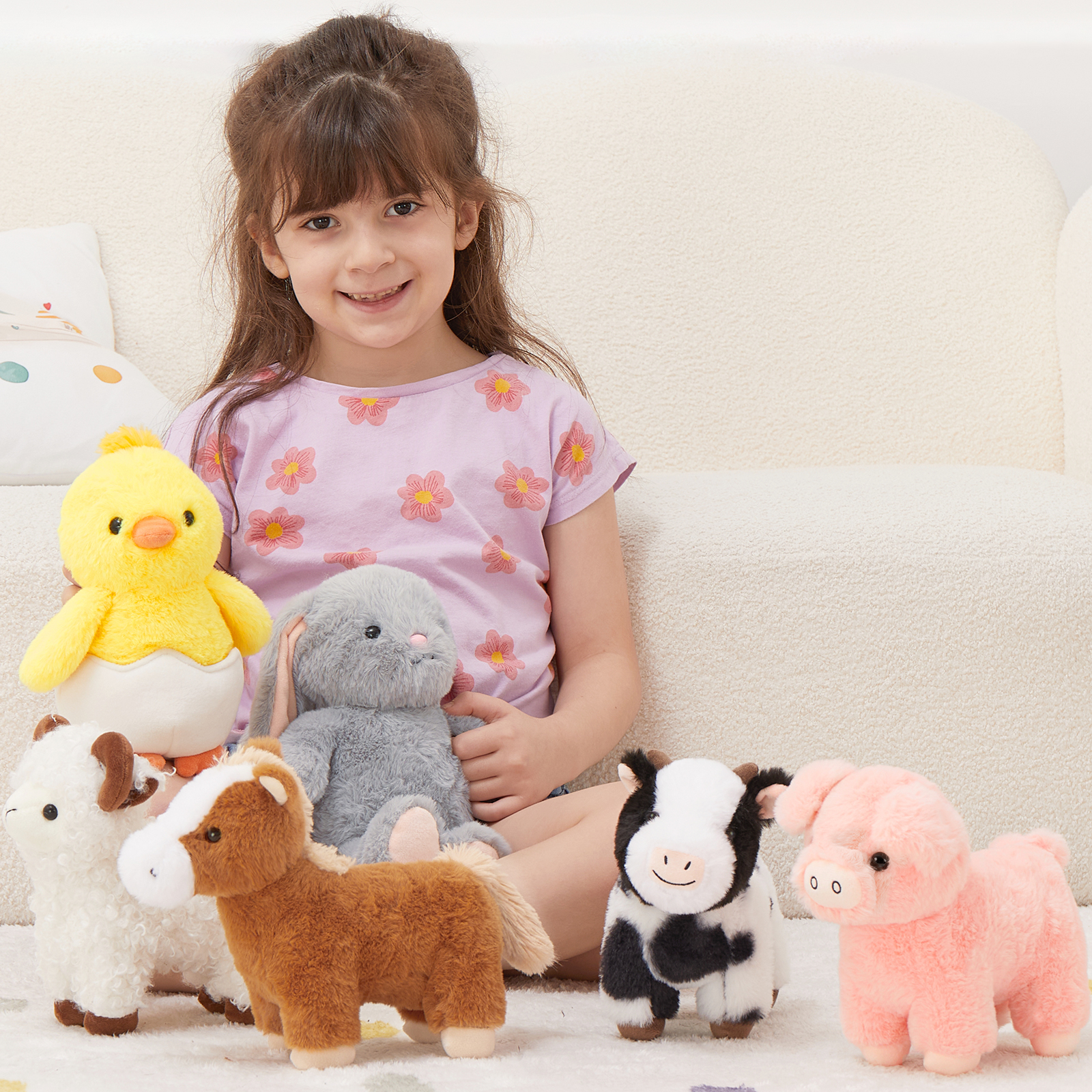 thumbnail video image 2 of MorisMos 4Pcs Small Stuffed Animals Bulk with Bunnies & Chicks Plush Toys, 2 of 9