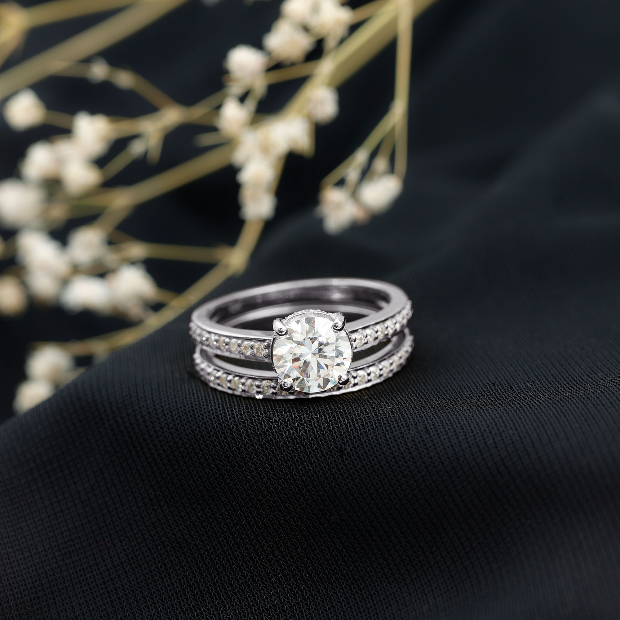 thumbnail video image 2 of Rosec Jewels Moissanite Wedding Ring Set - 2 Carat Engagement Ring with Band - 8 mm Round Ring - D-VS1 Grade, 18K Yellow Gold, US 10.50, 2 of 9