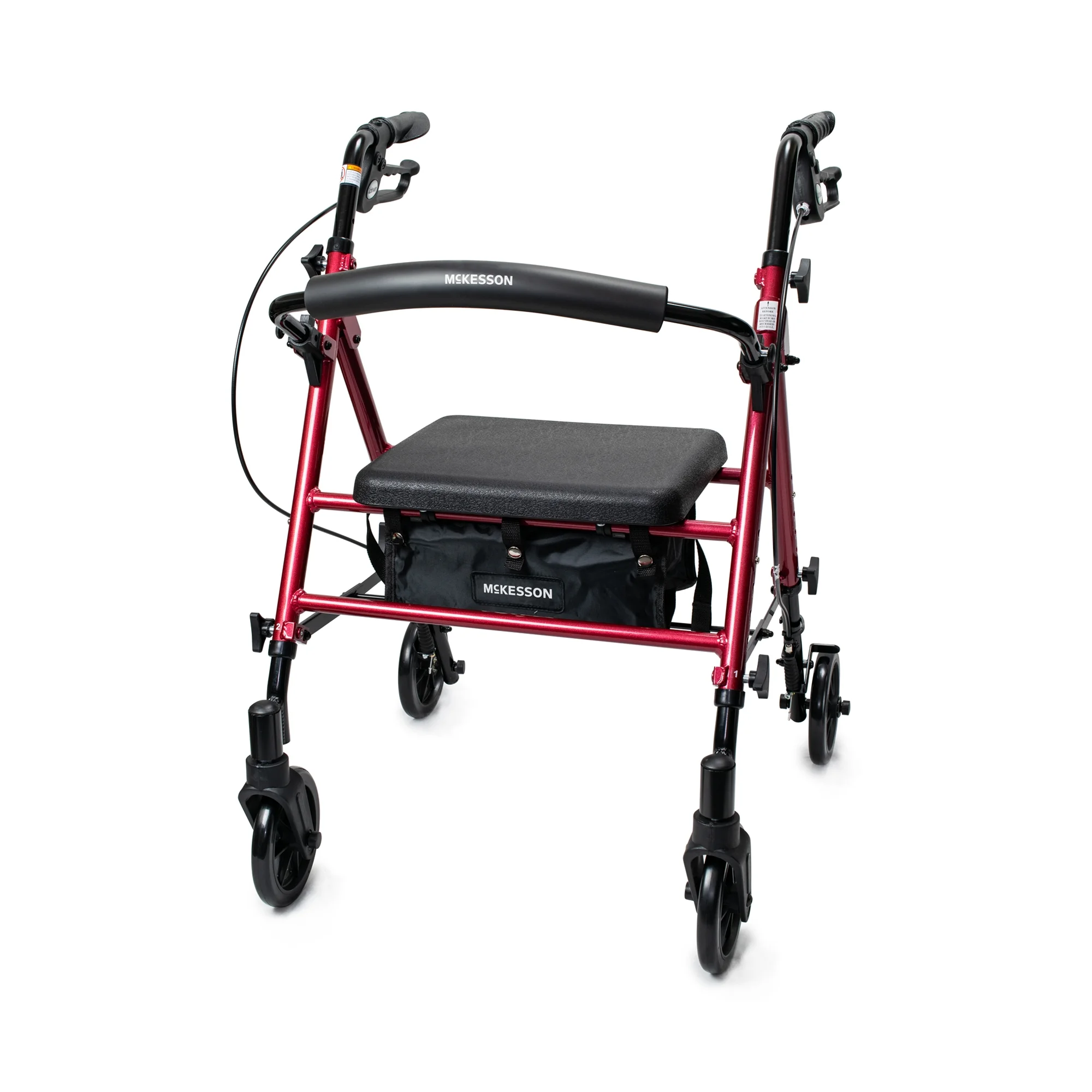 thumbnail video image 2 of McKesson Lightweight Rollator, Folding - Rolling Walker, Aluminum, Red, 1 Ct, 2 of 10