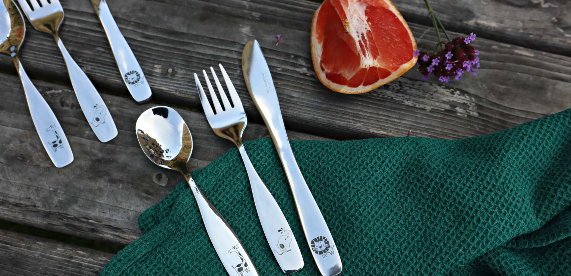 thumbnail video image 2 of Exzact Children's Flatware 6pcs Stainless Steel 18/10 Kids Silverware/Toddler Utensils-Safari Animals, 2 of 9