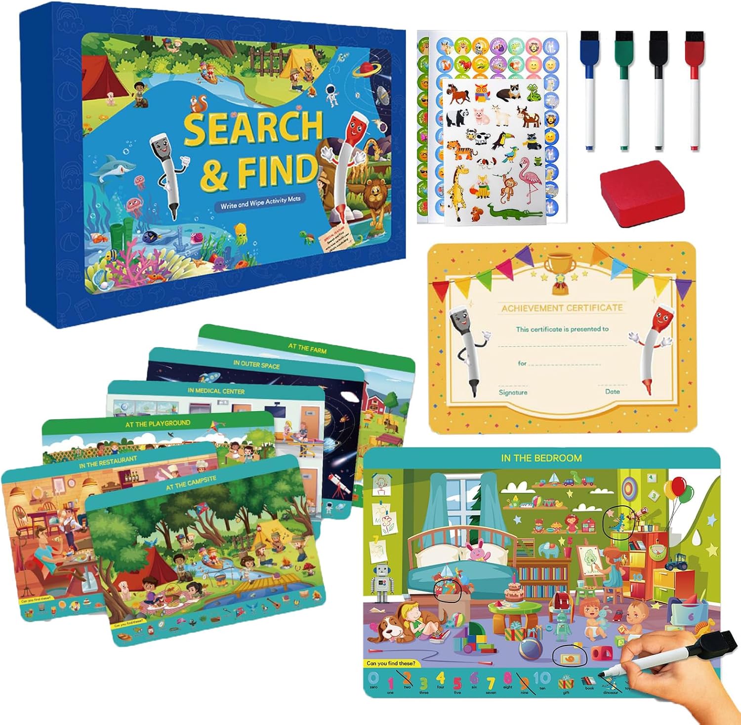 thumbnail video image 2 of Busy Book for Toddlers, Preschool Learning Activities Reusable Search and Find Books for Kids Ages 3 4 5 6, Educational Travel Game Toys Gift for Boys Girls, 2 of 15