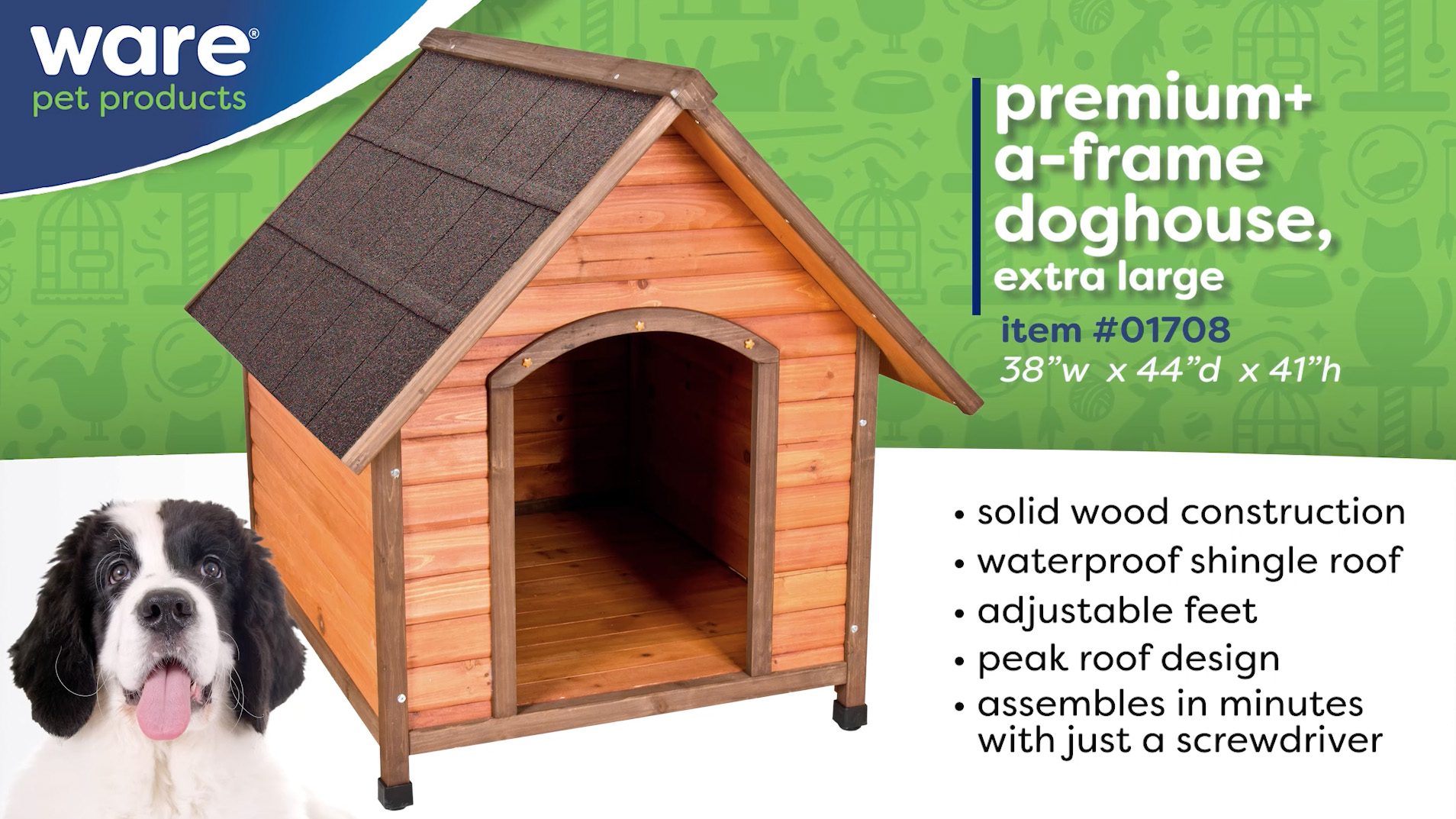 thumbnail video image 2 of Ware W-01708 Premium Plus A-Frame Dog House - Extra Large, 2 of 6