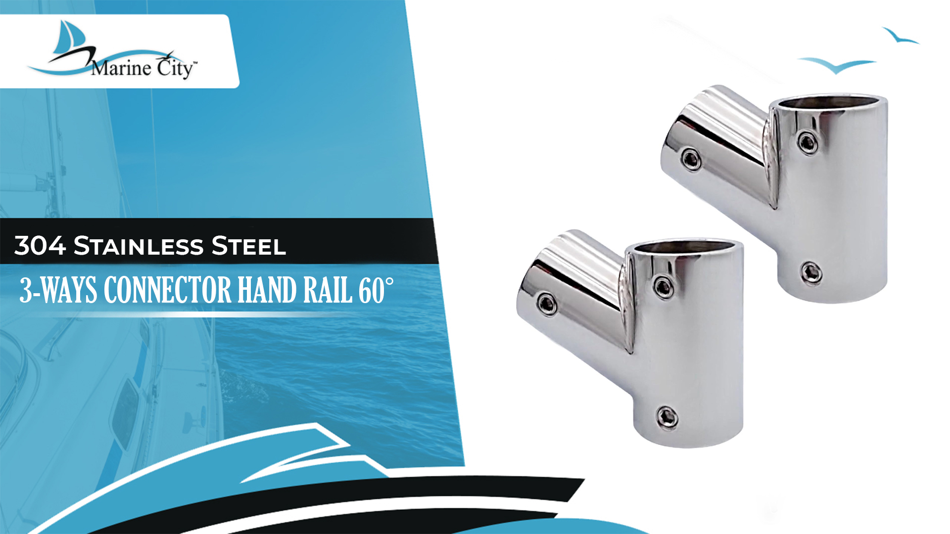 thumbnail video image 2 of MARINE CITY Tee Connector Hand Rail 3-Way Fittings, 45/60/90 for 1-Inch Stainless Steel Tube, Corrosion-Resistant, Ideal for Marines,Boats, Yachts, Kayaks Pack of 2, 2 of 8