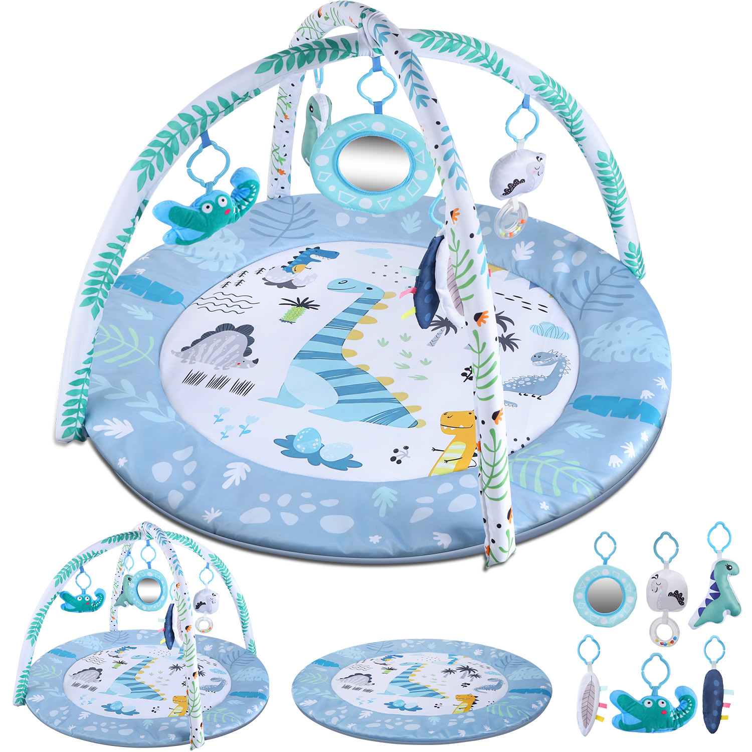 thumbnail video image 2 of JoyStone Baby Gym Play Mat Activity Mat with 6 Detachable Toys, Round Tummy Time Play Mat for Newborns & Infants 0–12 Months, 2 of 12