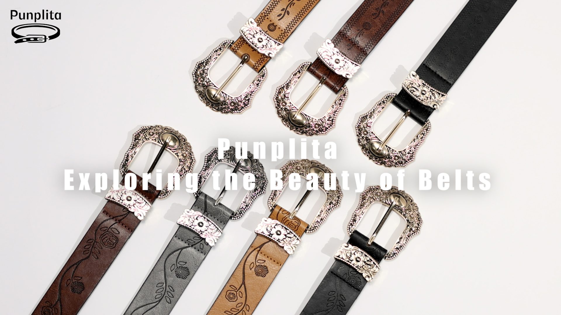 thumbnail video image 2 of Punplita Women Belt Western Belts for Dresses Jeans Pants Embossed Buckle Grey Belt Gift, 2 of 9