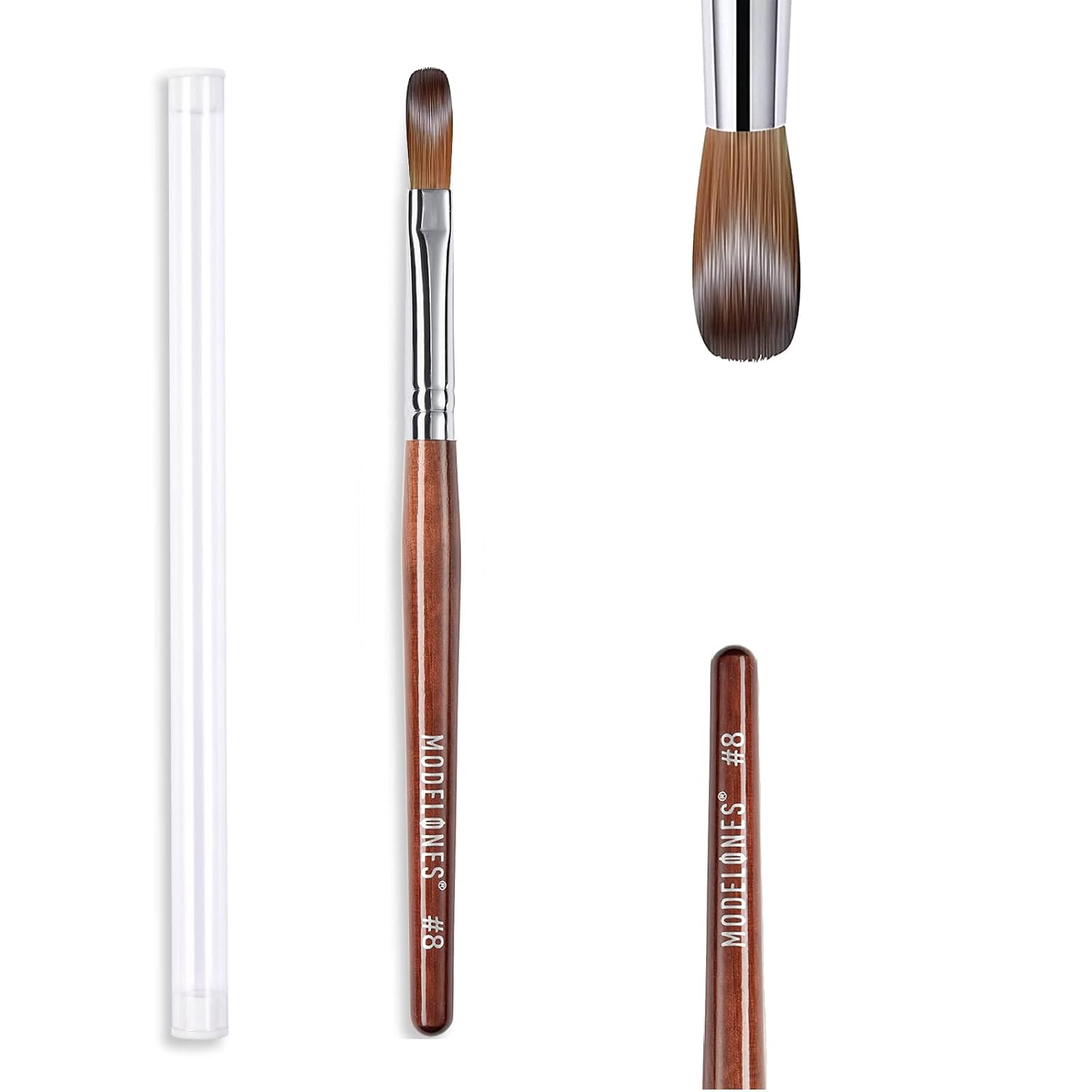 thumbnail video image 2 of Modelones Acrylic Nail Brush Bristles Oval Crimped Shaped Sturdy Wooden Handle Acrylic Powder Nail Art Brush Professional Manicure Pedicure (Size 8#), 2 of 8