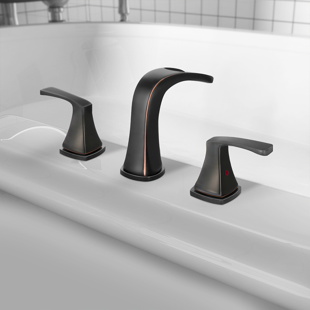 thumbnail video image 2 of Parlos 2-Handle Widespread Waterfall Roman Bathtub with Hot & Cold Supply Lines, Oil Rubbed Bronze, 2 of 11