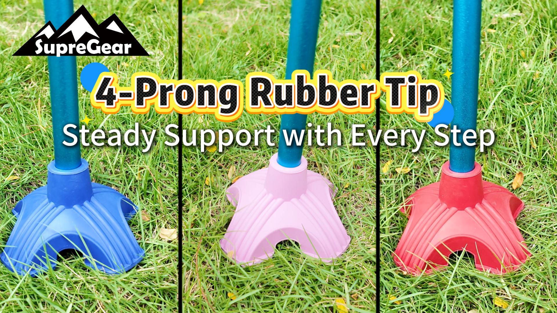 thumbnail video image 2 of SupreGear Quad Cane Tip, 3/4 inch Self-Standing Rubber Base for Walking Sticks, Blue, 2 of 8