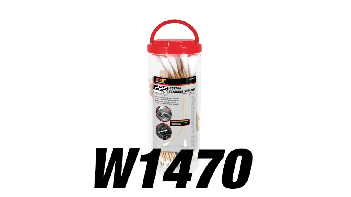 thumbnail video image 2 of Performance Tool W1470 225 pc. Cotton Cleaning Swabs Kit - Multipurpose and Non-Abrasive Cleaning Solution for Delicate Surfaces and Electronics, 2 of 5