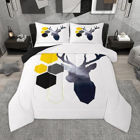thumbnail video image 2 of Homewish Jungle Animal Deer Full Size Comforter Sets,Gold Triangle Bedding Comforter Set,Country Farmhouse Lodge Bedding Sets For Boys Kids,Luxury Bedroom Decor Reversible,3-Piece, 2 of 9