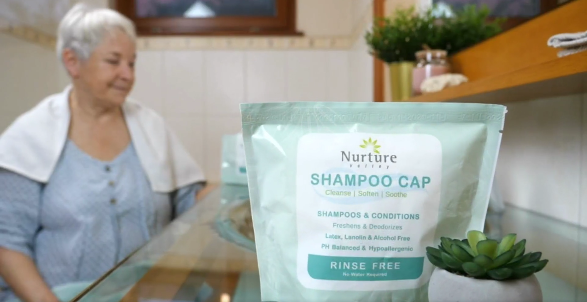 thumbnail video image 2 of Nurture No Rinse Waterless Shampoo Caps, Microwavable Hair Wash & Conditioning Shower Caps for Adults, Elderly, and Bedridden Individuals, 6 Pack, 2 of 10