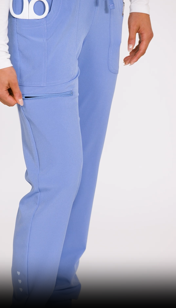 thumbnail video image 2 of Heartsoul Break On Through Women Scrubs Pant, Low Rise Jogger, HS030T, XS Tall, Teal Blue, 2 of 8