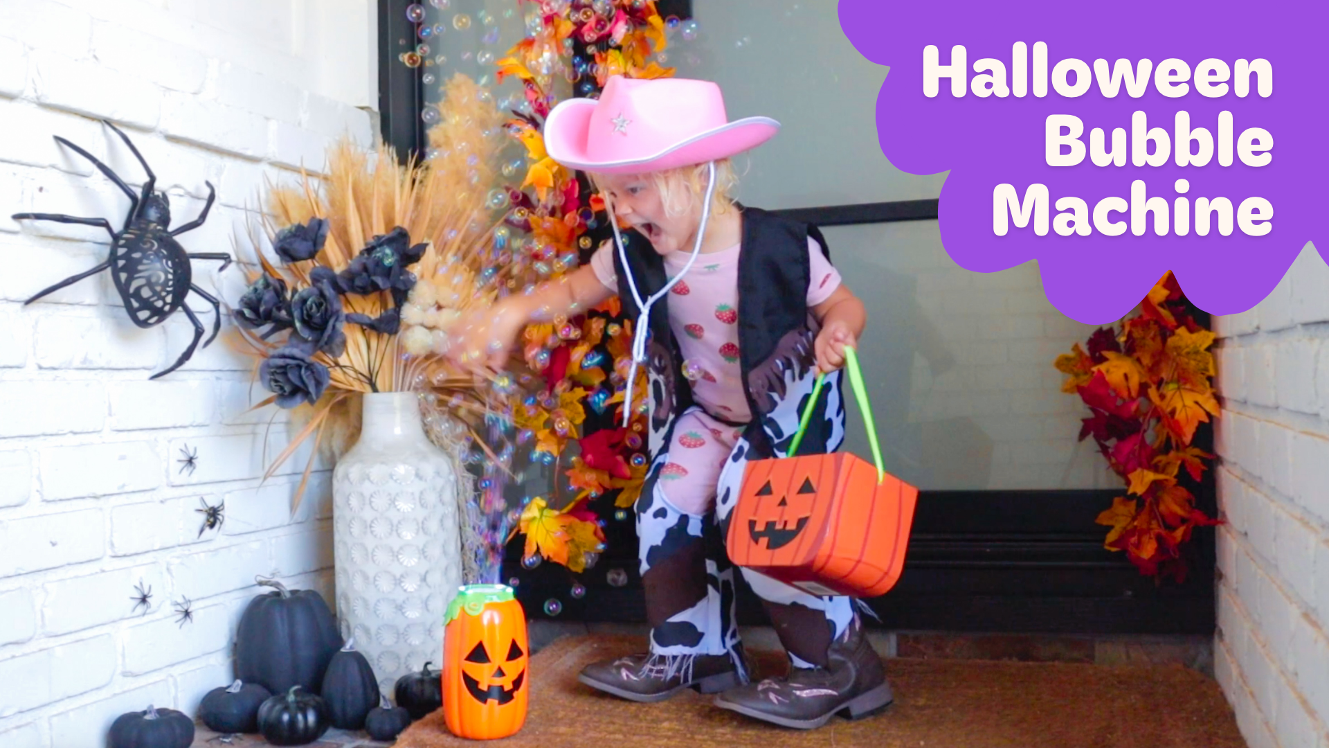 thumbnail video image 2 of Move2Play, Halloween Bubble Machine | Indoor or Outdoor Halloween Decoration That Includes Spooky Sound Effects, Lights, and Bubbles | Halloween Party Decor | Toy for Toddlers, Kids, Adults, 2 of 6