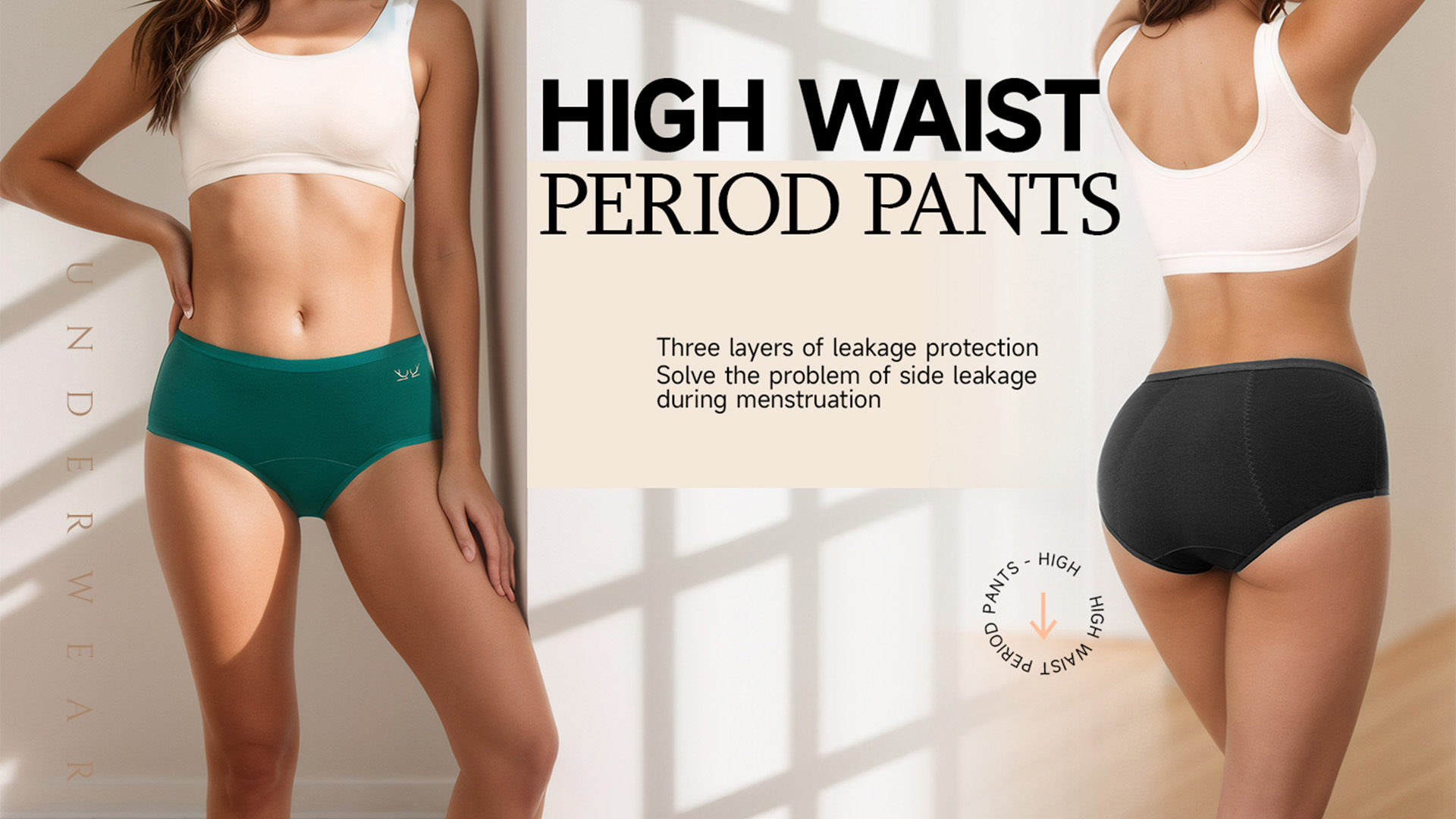 thumbnail video image 2 of PULIOU Cotton Underwear for Women, High Waisted Full Coverage Panties, Soft Breathable Stretch Briefs, 3-Pack (Black, L), 2 of 9
