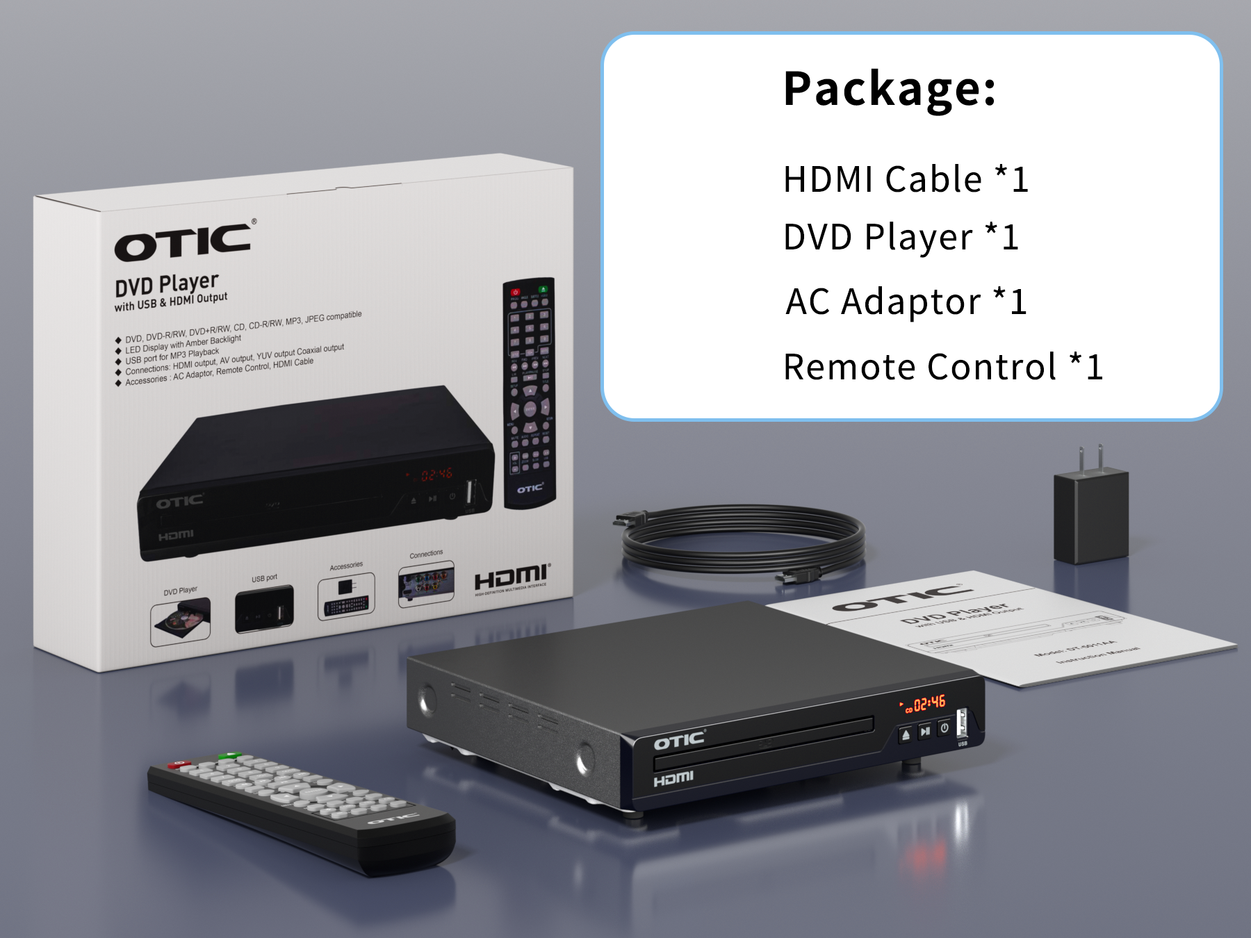 thumbnail video image 2 of OTIC Mini HDMI DVD Player for TV, Metal Housing Compact CD Player for Home with USB Port and AV Coaxial Output, Include Remote Control, 2 of 10