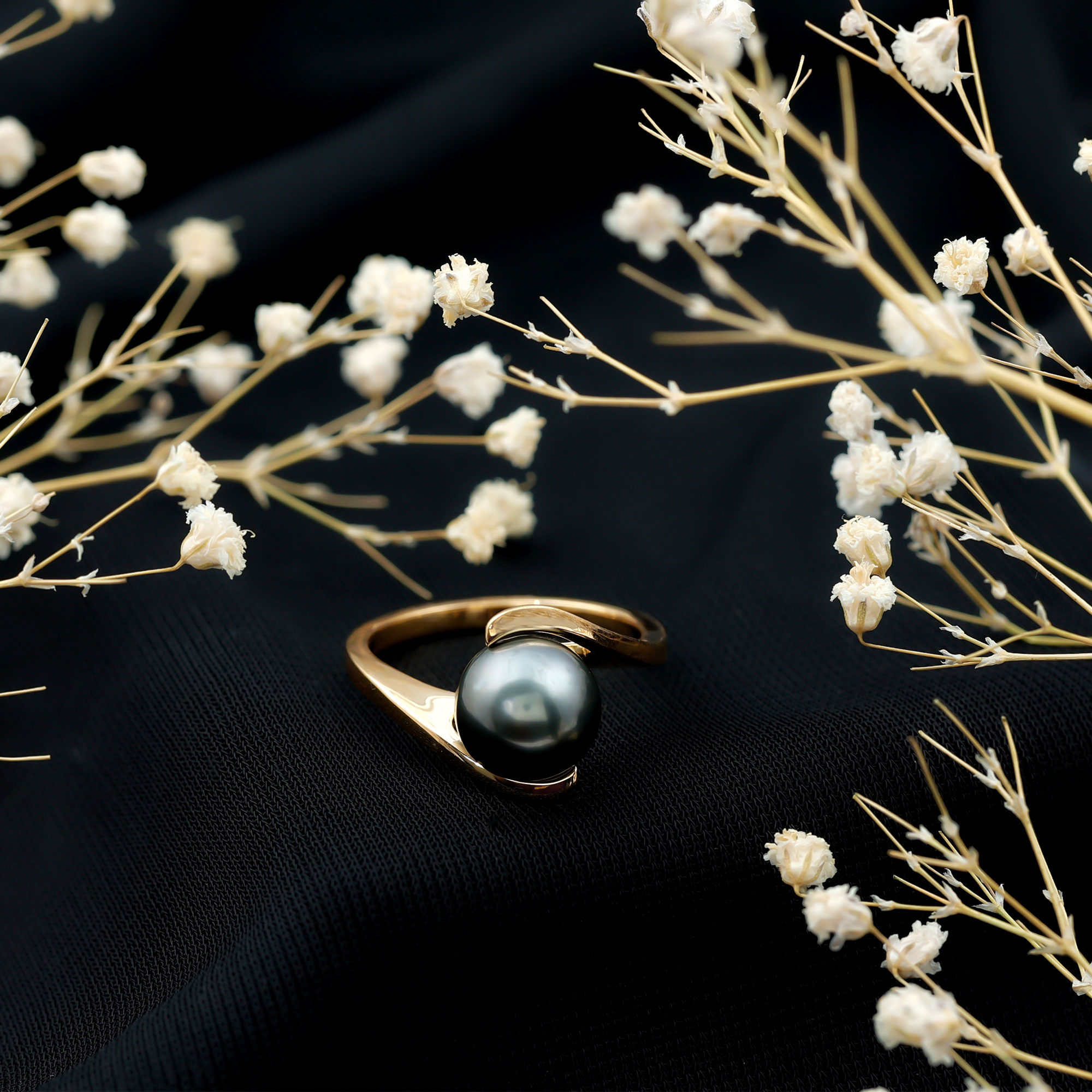 thumbnail video image 2 of Rosec Jewels Black Tahitian Pearl Solitaire Ring for Women - 8 mm - AAA Quality, 18K White Gold, US 9.50, 2 of 7