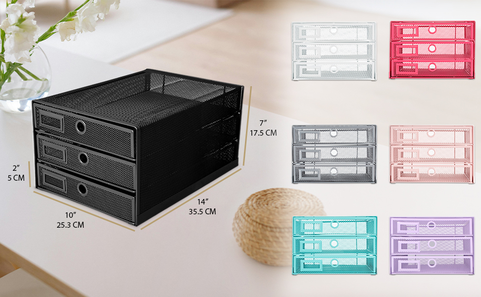 thumbnail video image 2 of EXERZ Wire Mesh Desk Organizer 3 Drawer Sorter - White, 2 of 10