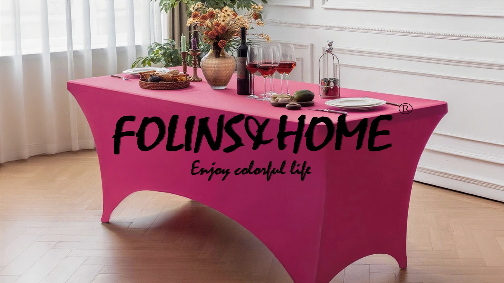 thumbnail video image 2 of FOLINS&HOME Fuchsia 4FT Fitted Spandex Tablecloth, Waterproof Wrinkle Free Washable Elastic Table Cover for 4 Foot Rectangle Tables, Stretch Rectangular Table Cloth for Wedding, Banquet, Party, 2 of 9