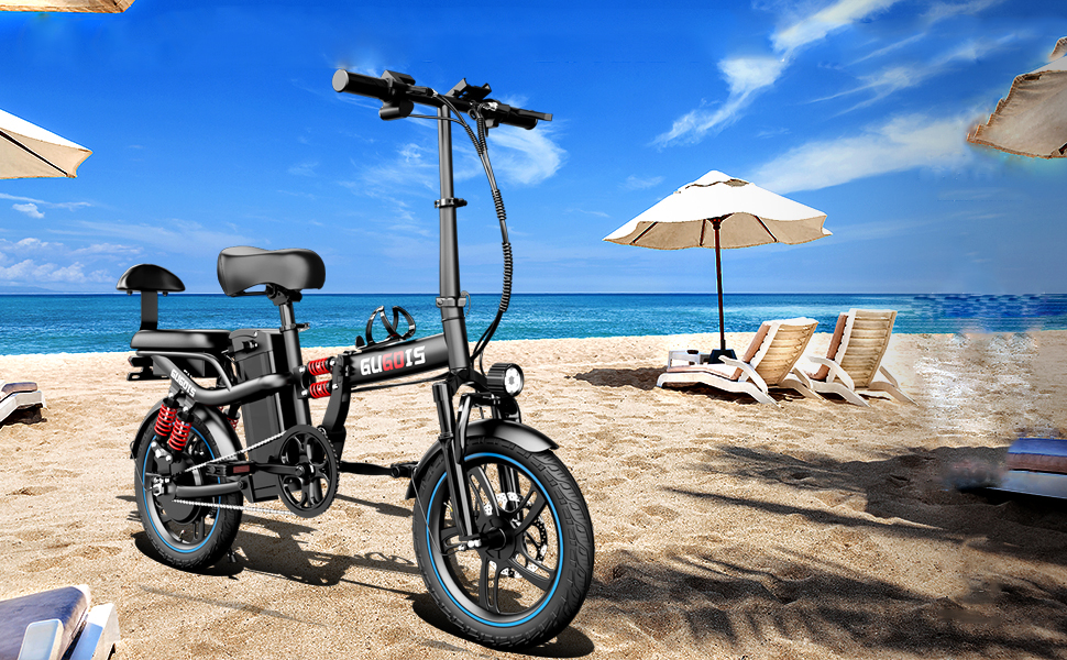 thumbnail video image 2 of GugoIs 16" 750W Peak Electric Bike, 48V 15Ah Removable Battery Electric Commuter City Bike, Full Suspension, One-Piece Tire Folding Mini Ebike for Adults UL2849, 2 of 11