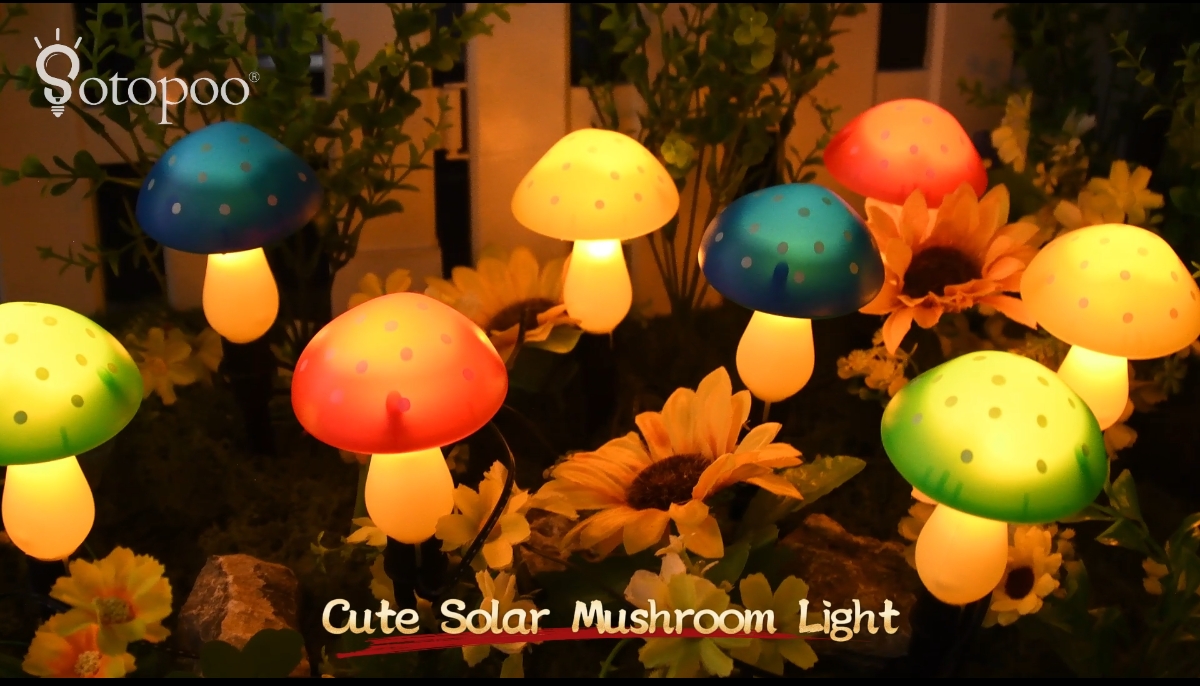 thumbnail video image 2 of 8-Pack Solar Mushroom Lights for Garden Decor, 8 Modes Waterproof Outdoor Garden Mushroom Lamp, Multi-Colored Solar LED Fairy Lights for Christmas Halloween Yard Lawn, 2 of 11