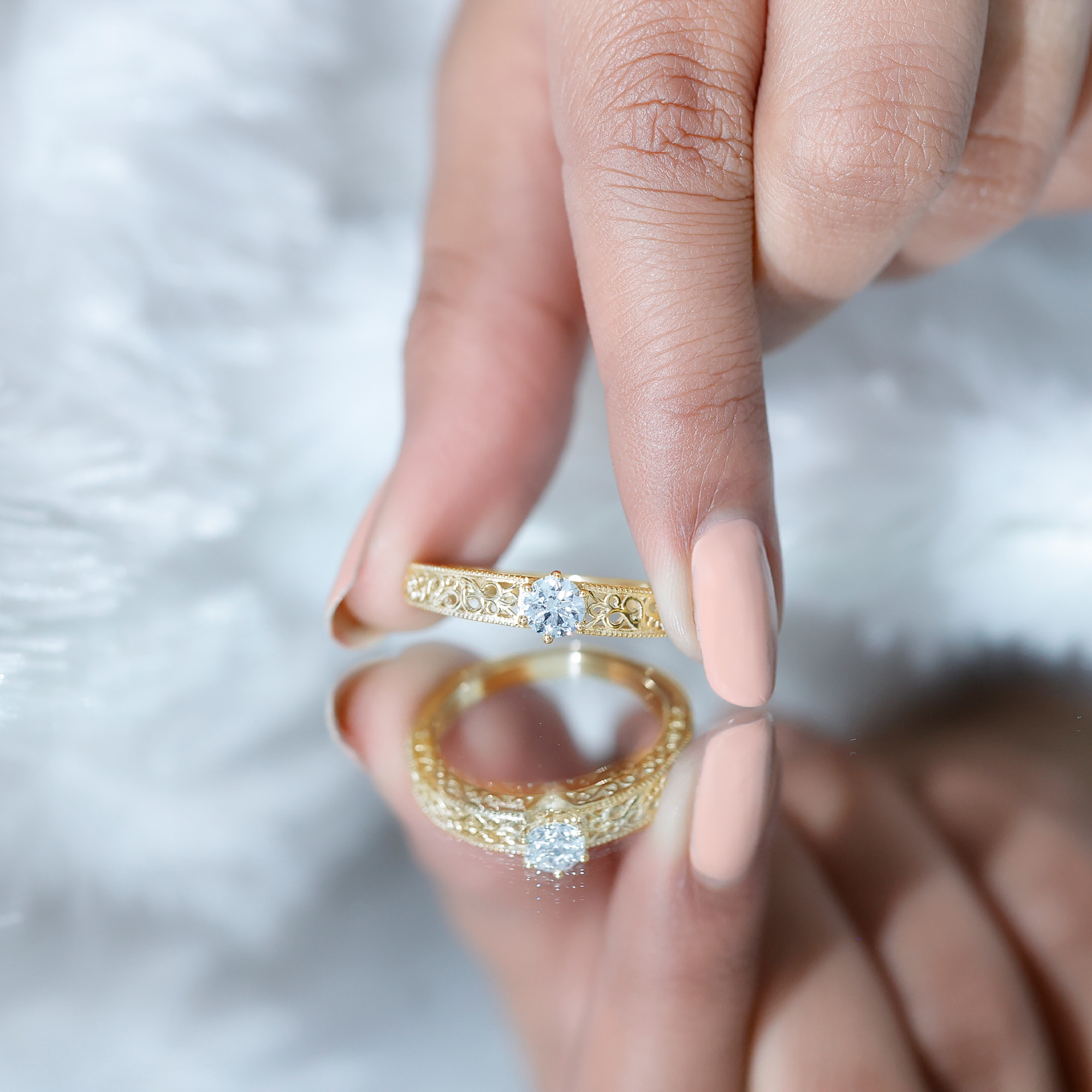 thumbnail video image 2 of Rosec Jewels Vintage Inspired Lab Grown Diamond Promise Ring - Filigree Ring for Women - EF-VS Quality - with Jewelry Box, 10K Yellow Gold, US 3.00, 2 of 9