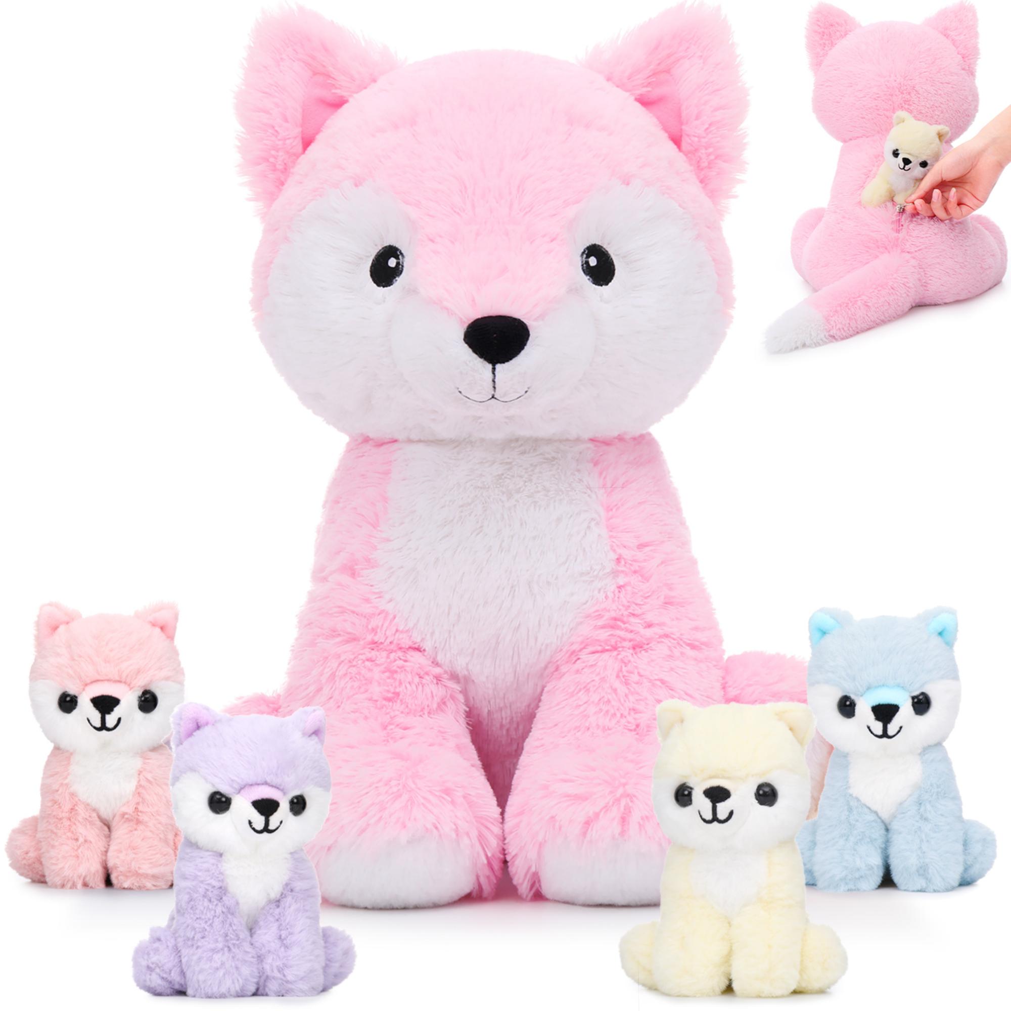thumbnail video image 2 of MorisMos 20'' Fox Stuffed Animals Fox Plush Toy Stuffed Mommy Fox with 4 Babies, 2 of 6