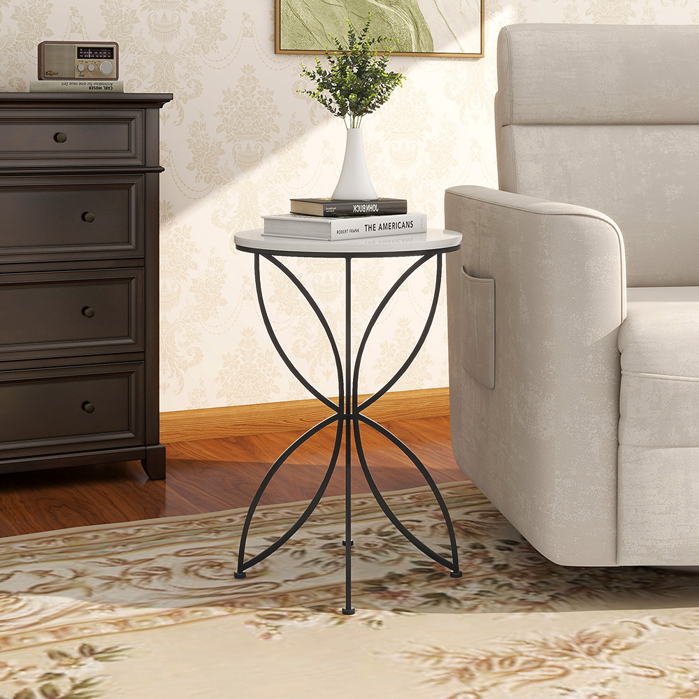 thumbnail video image 2 of Abble  H 24 in. x Dia. 15.7 in. White Quartz Stone Table Top Accent Table with Black Metal Base, 2 of 6