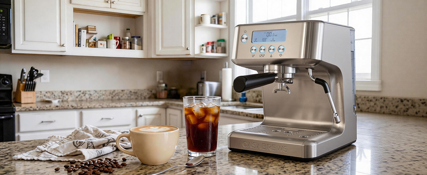 thumbnail video image 2 of CASABREWS ULTRA Espresso Machine, Professional 20 Bar Espresso Maker with 58mm Commercial Portafilter, Adjustable PID Temperature Control, LCD Display & Steam Wand, 2 of 11