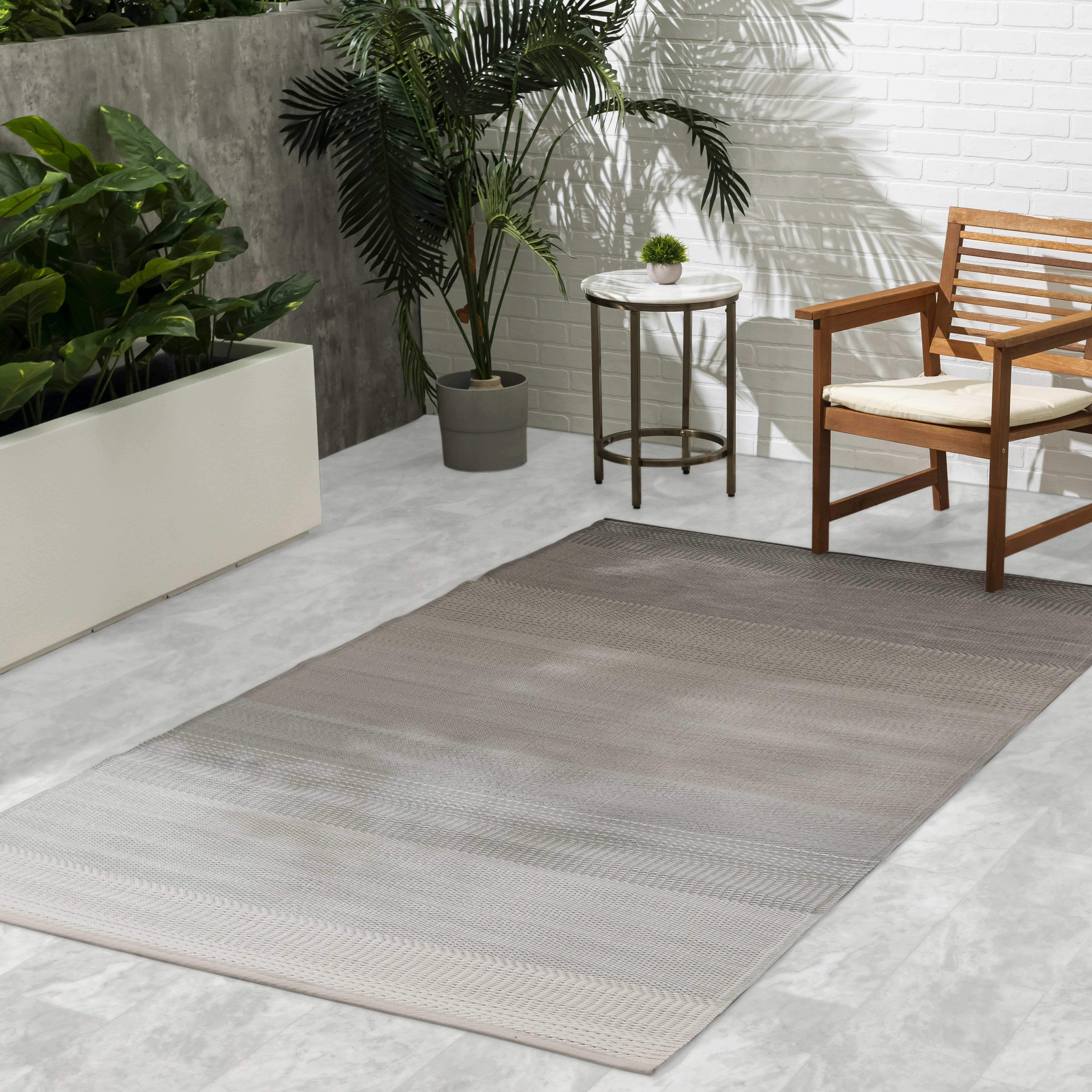 thumbnail video image 2 of Fab Habitat Outdoor Rug - Waterproof, Fade Resistant, Crease-Free - Premium Recycled Plastic - Neutral Ombre - Patio, Deck, Porch, Balcony, Laundry Room - Big Sur - Ash - 4 x 6 ft, 2 of 10